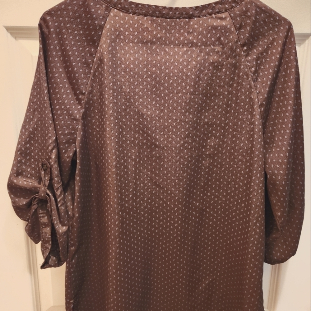 LOFT Brown Speckled Blouse M 3/4 Sleeve Work Office Top - Picture 5 of 6